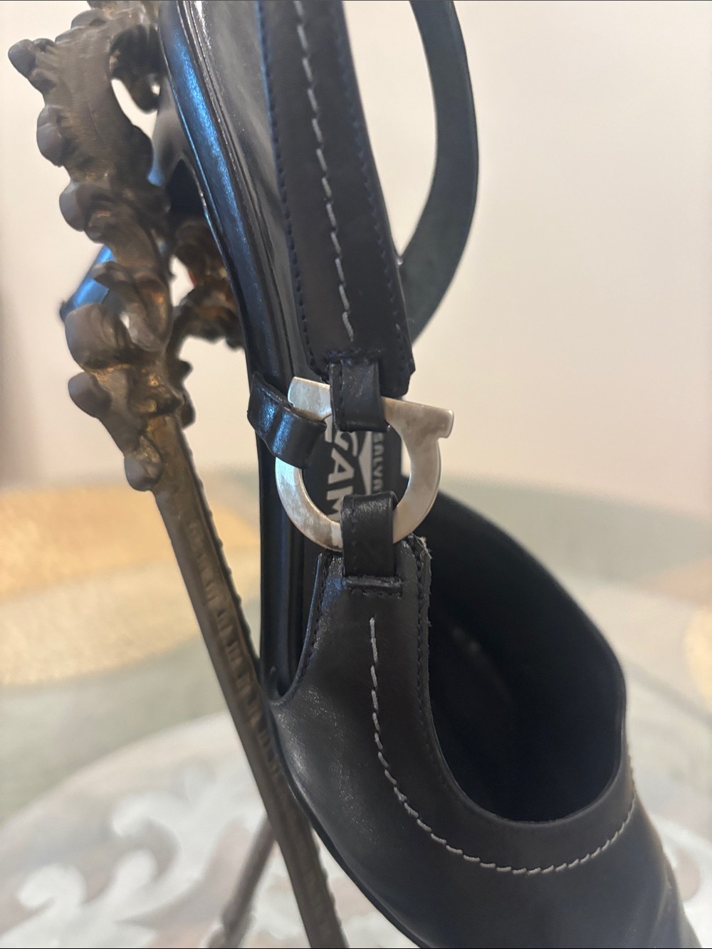 Salvatore Ferragamo Black Leather Pointed Slingback Heels - Picture 3 of 14